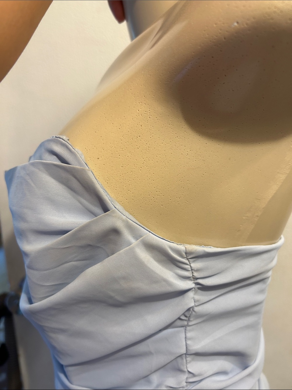 Strapless Light Blue Ruched Mini Dress - Picture 9 of 11